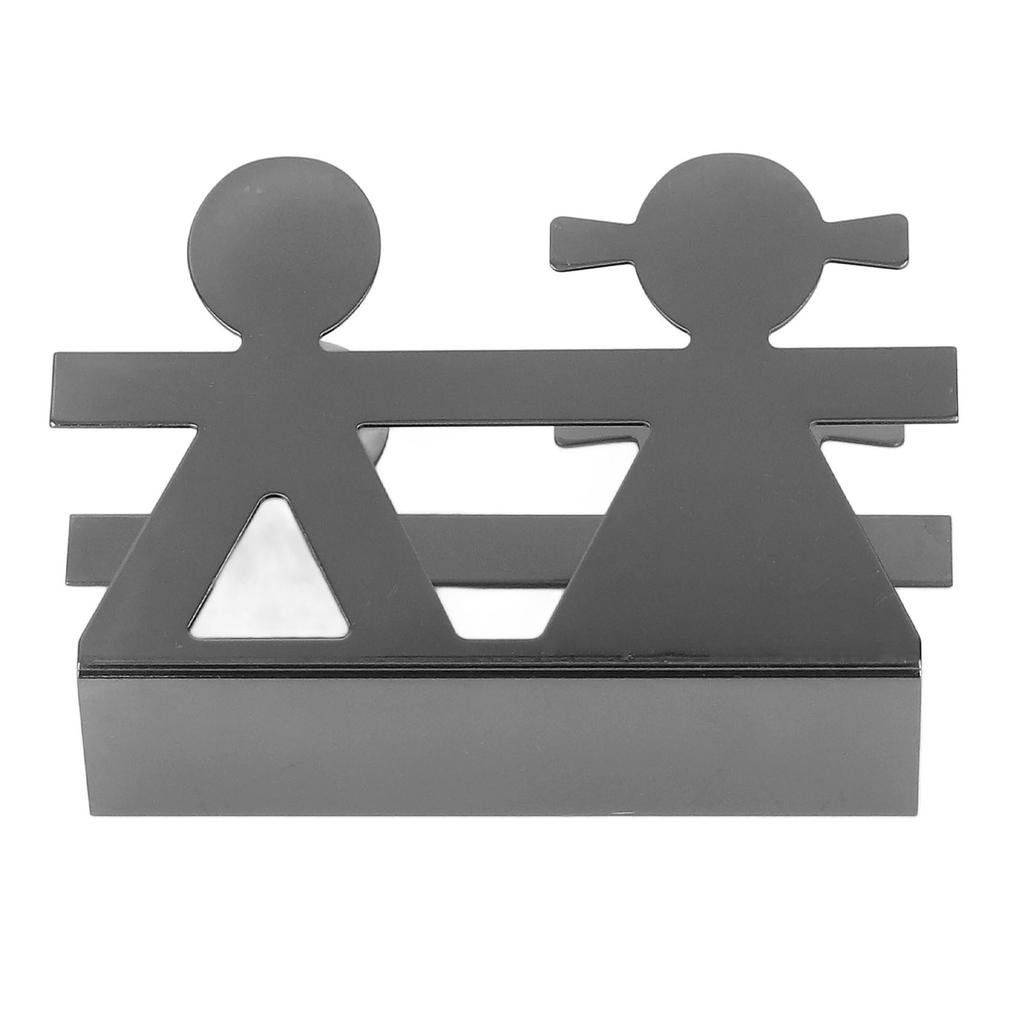 Upright Napkin Holder Boy and Girl Hollow Pattern Wrought Iron Metal Vertical Tissue Holder Desktop Storage Rack
