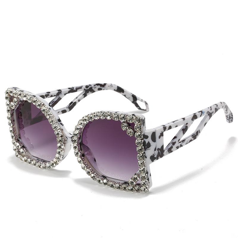 New cool diamond-encrusted large-frame square sunglasses travel photography street photography funny trend creative sunshade sunglasses