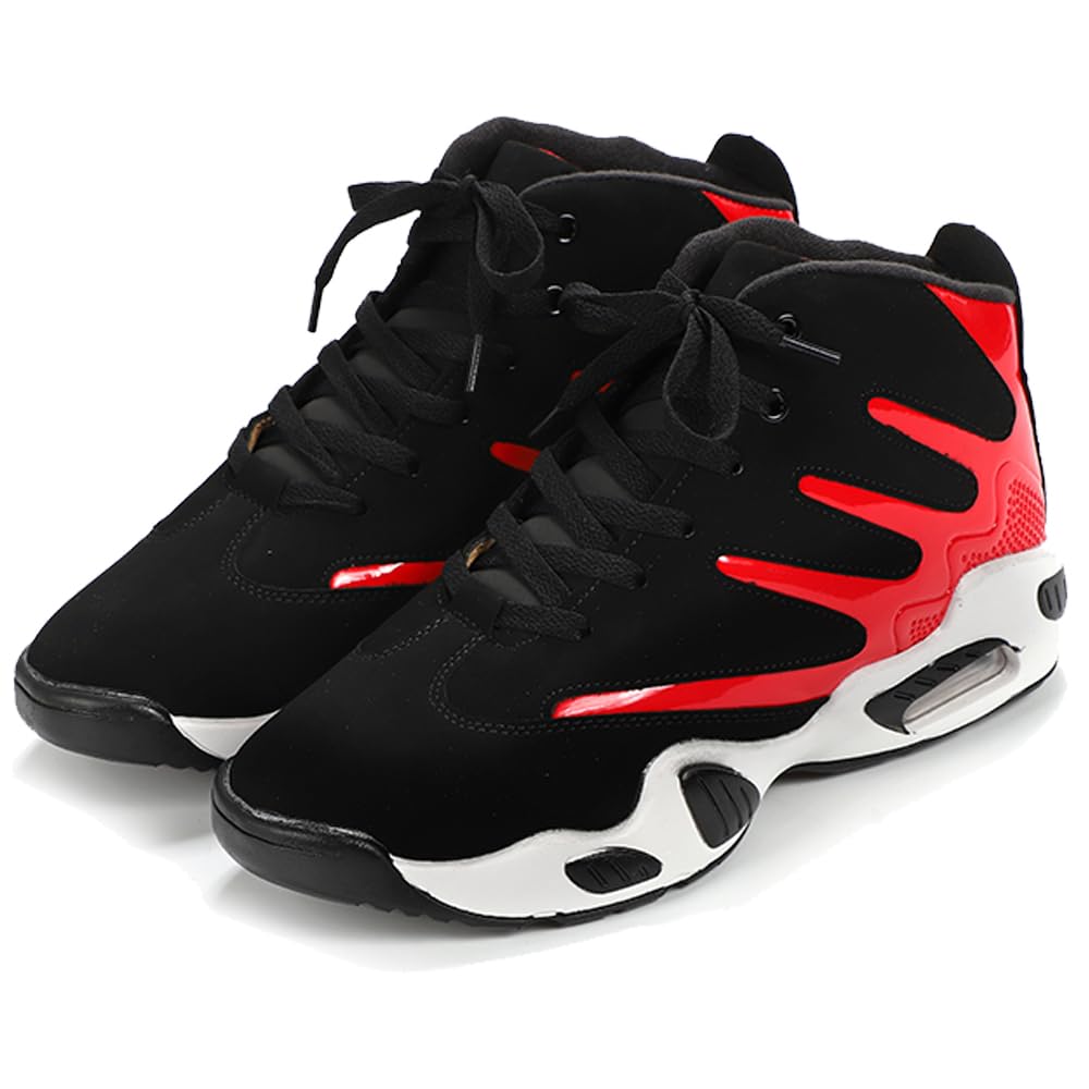 

Men s High-Top Basketball Sneakers, Breathable, Non-Slip, Cushioned, Sports Shoes for Athletic Activities (Size 26cm (42), Black/Red)