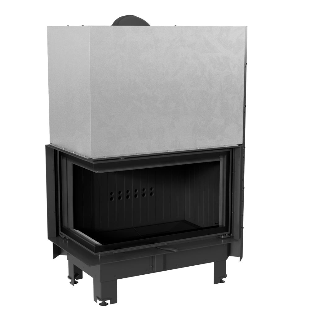 Steel fireplace KRATKI MBO left 15 kW Ø 200 Lift-up Bent glass black thermotec