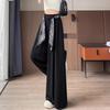 Women's High-Waist Silk Scarf Ribbon Wide-Leg Pants - Summer Cotton Linen Drape