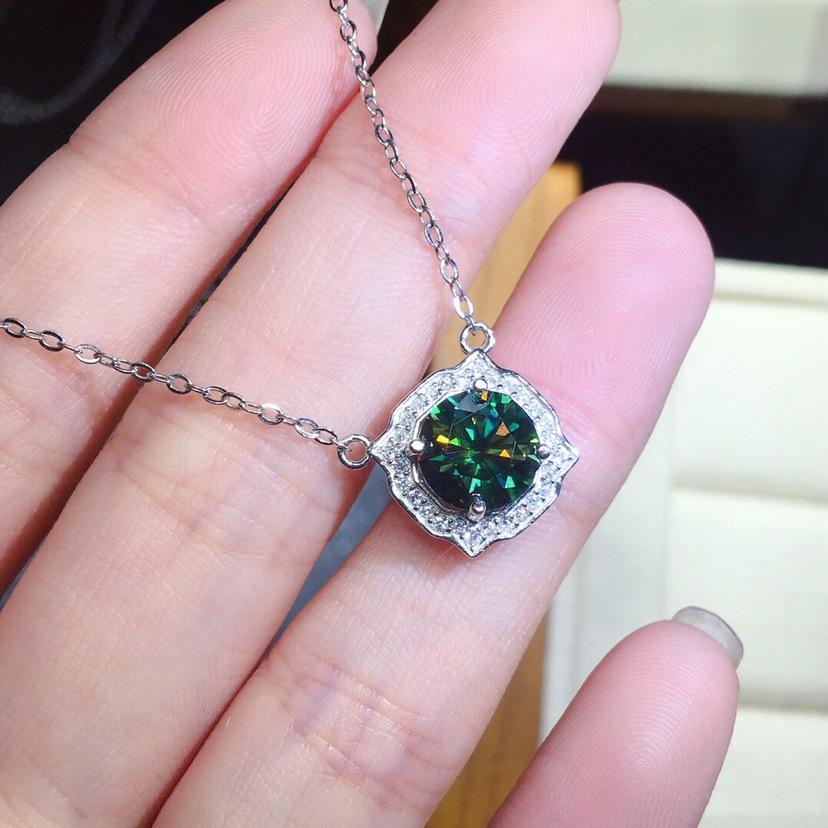 Vintage 2ct Green Moissanite Pendant 925 Sterling Silver Charm Wedding Pendants Necklace For Women Party Choker Jewelry Gift