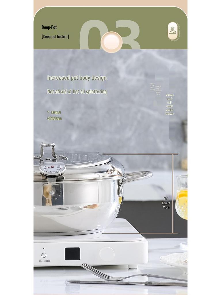 Japanese Stainless Steel Multi-Functional Tempura Frying Pot with Controllable Temperature & Double Handles