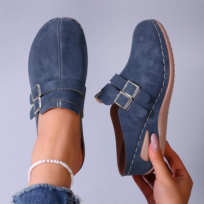 Women Slippers Women'S Casual Spacious Thick Soled T Strap Slippers Women Fashiable Metal Snap Fastener Closed Toe Slippers
