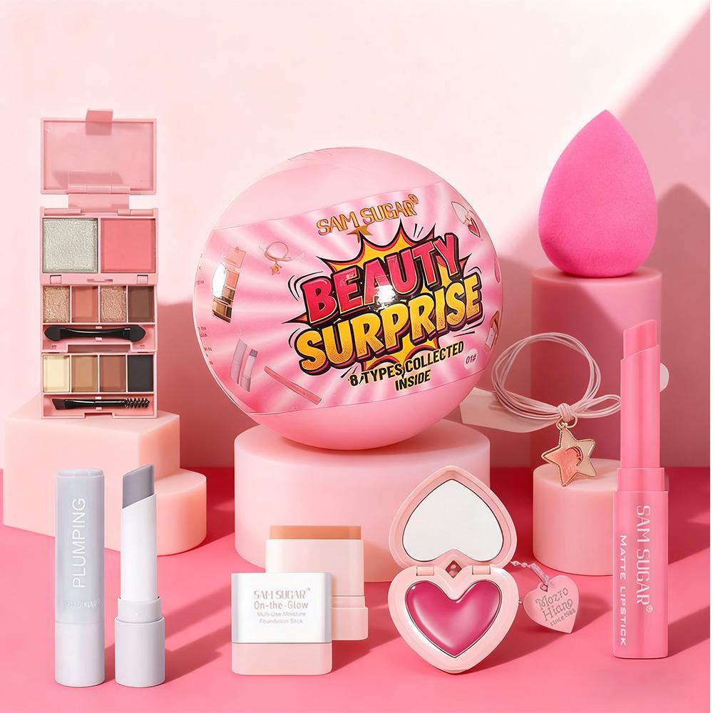 Set Minge de Machiaj de Crăciun, Kit de Frumusețe Festiv Multifuncțional, Esențiale Cosmetice pentru Sărbători, Cadou Perfect pentru Femei și Fete