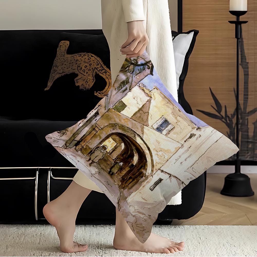 Paris Seine Street Landscape City Decorative Room Aesthetics Pillow Case Home Decor Bedroom Sofa Bed Couch Pillow Cover 45x45