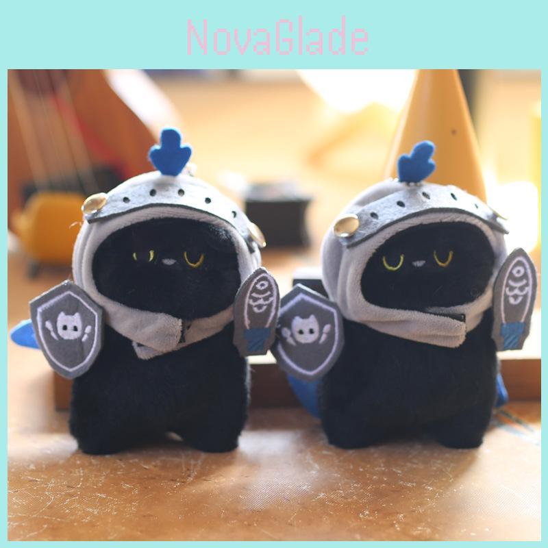 Adorable Plush Black Cat Knight Keychain Doll Soft Toy With Cute Accessories For Bags