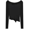 Women's Gray Autumn Long Sleeve Fitted Crop T-Shirt