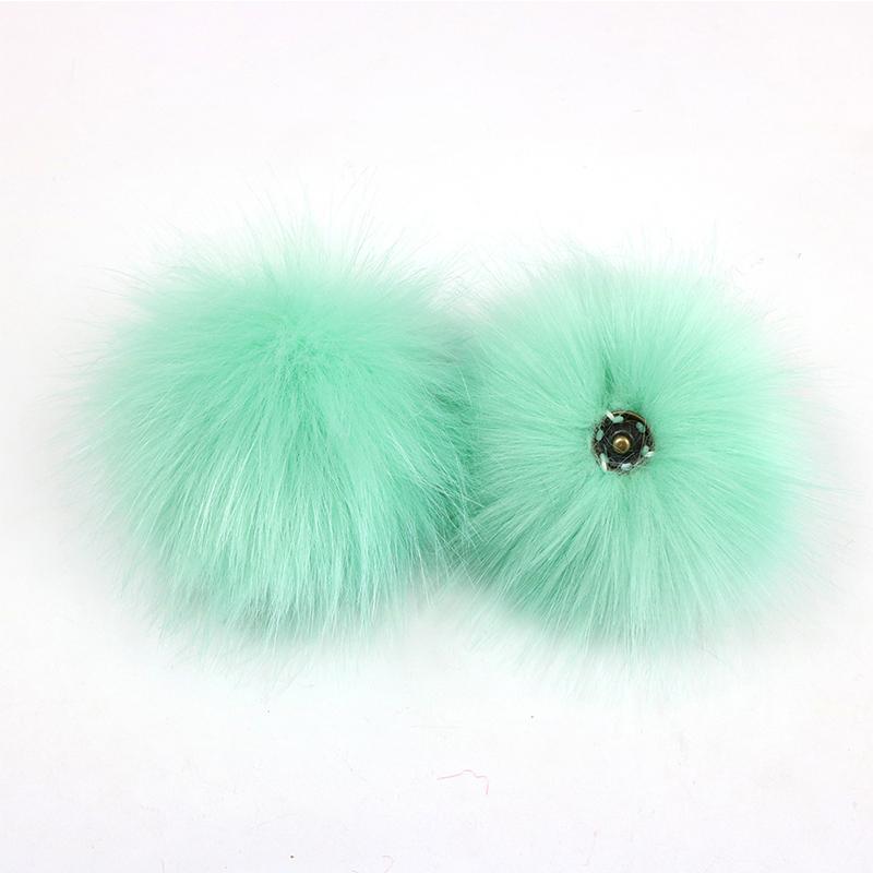 2Pcs Faux Fox Fur Pom-Pom for Hats DIY Crafts Hairball Hat Ball Pompom for Handicrafts with Press Button Toys Accessories