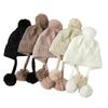 Sweet and Cute Triangle Striped Rabbit Fur Plus Velvet Warm Hat Autumn and Winter Fashion Casual Wool Hat Outdoor Cold Hat Korean
