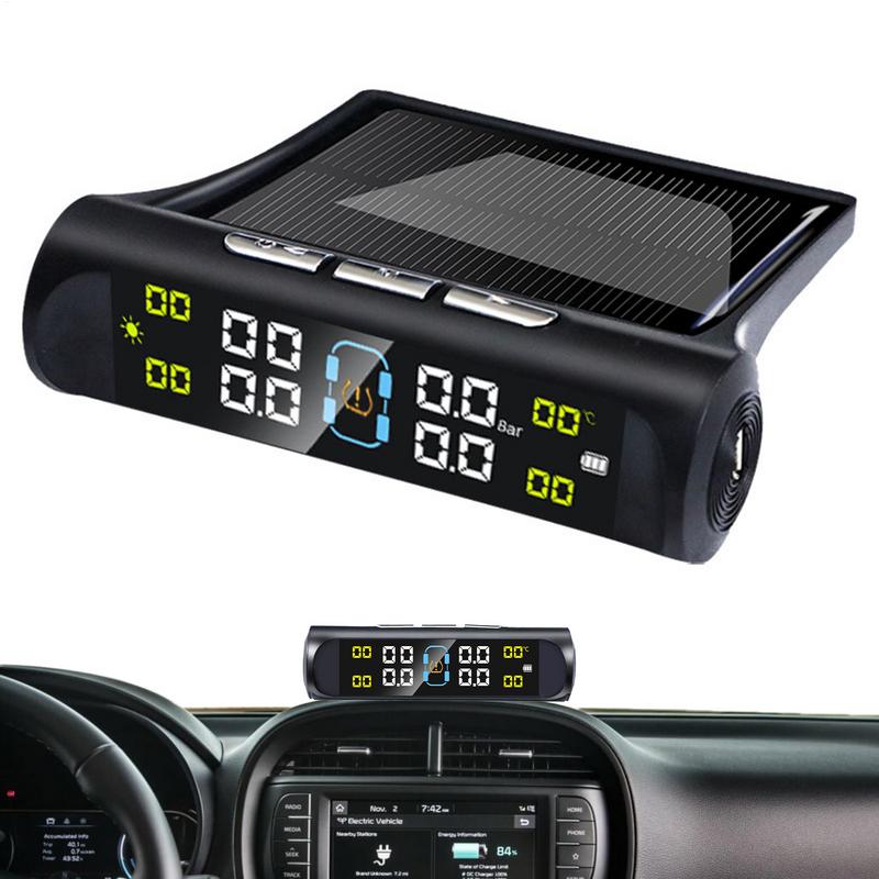 TPMS Automatic Brightness Control USB&Solar Charging Car Tire Wireless Pressure Monitor System Adjustable LCD 4 Tire Sensor