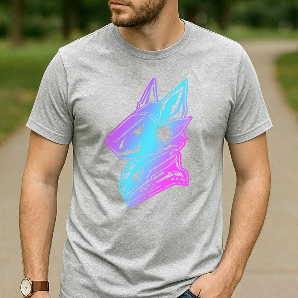 Cyan Pink Gradient Protogen Furry Robot Head TShirt Cotton Short Sleeve Neon Futurism Fursona Casual Unisex Graphic Tees