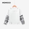 MOMOCO Boy's Fashion Faux Two-Piece Long Sleeve T-Shirt