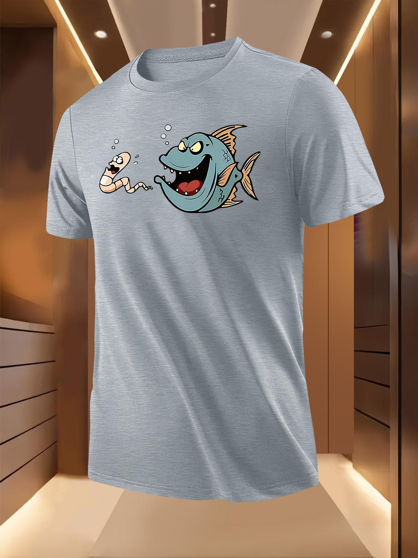 Humorous Fish Bug Cartoon Print Tshirt - Breathable Light... L