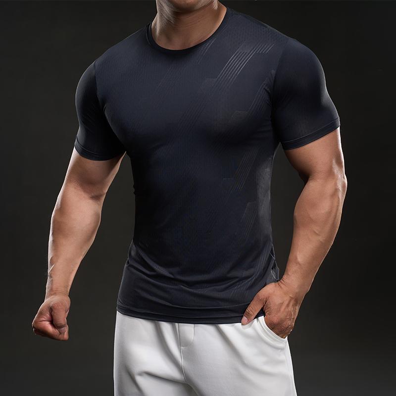 Letní ležérní tričko s krátkým rukávem v americkém stylu, módní sportovní, slim, elastické, fitness, outdoorové, s kulatým výstřihem