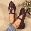 Vintage Pointed Toe Med Heel Mary Jane Pumps Woman Spring Plus Size Pu Leather Pumps Mujer T-Strap Thick Heels Shoes Women