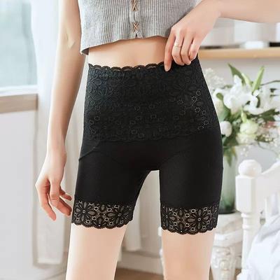 High Waisted and Cinched Safety Pants To Prevent Exposure Women's Summer Thin Lace Cinched and Leggings with Cotton Crotch and No Rolled Edges