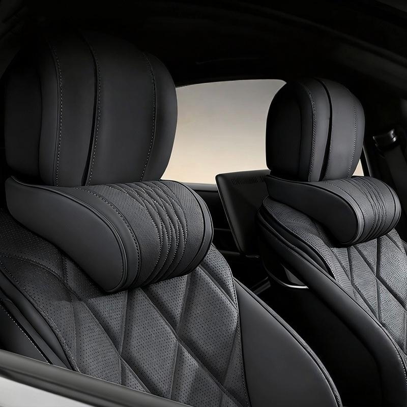 Luxurious Memory Foam Car Headrest Cushion , Comes with A Leather Cover, Soft Breathable and Comfortable Car Seat Neck Pillow