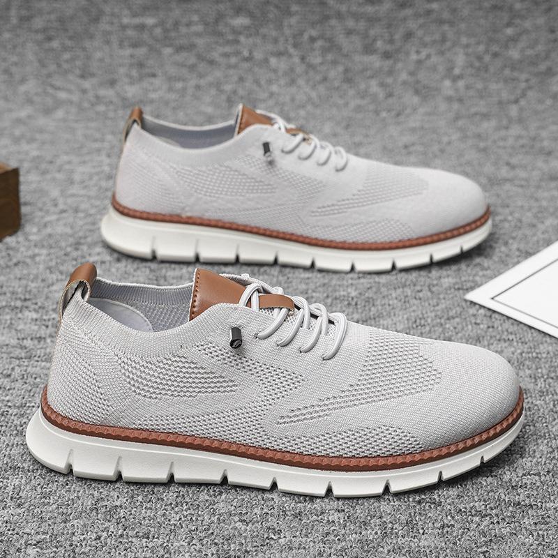 British style summer breathable sneakers flying woven shoes men's large size casual running shoes
