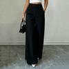 Women High Waist Wide Leg Pants Double Button Loose Fit Straight Leg Trousers Casual Style