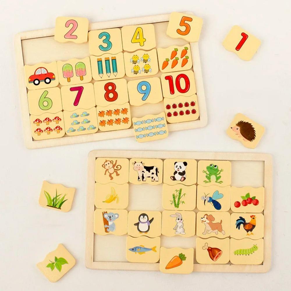 Kids Number Animal Cognitive Matching Puzzle Montessori Concentration Memory Training Wooden Educational Toys for Children