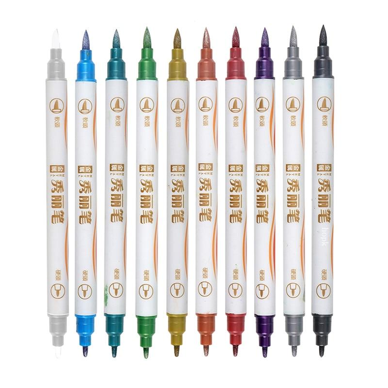 Buy Colors /Set Fine Point Brush Metallic Marker Pens Double Tip