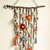 Handcrafted Fabric Wall Hanging Crochet Flower Garden Hanging, Colorful Knitted Tapestry, Handmade Boho Whimsical Tapestry Farmhouse Art for