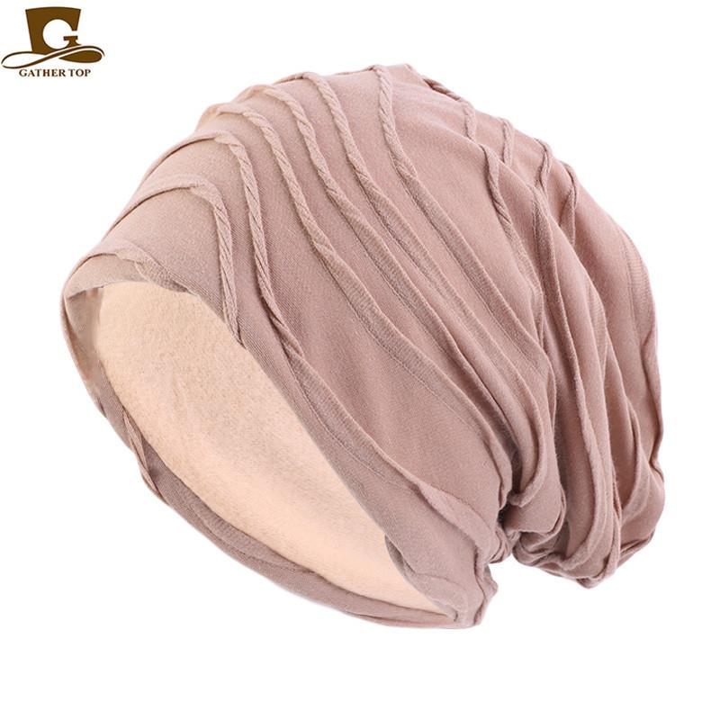 Men's and women's autumn and winter thermal pullover hats, cotton pleated headscarf hats, stacking hats, baotou hats TTM