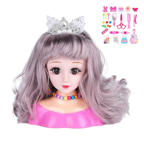 25Pcs Play House Toy Hairdressing Makeup Doll Head Styling Set with Combs Scissors