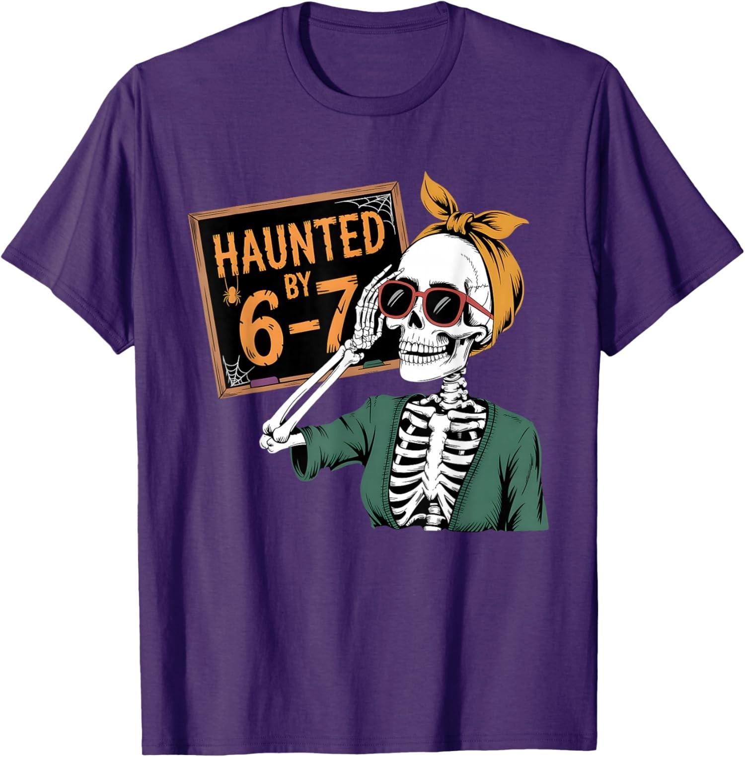 Funny Halloween Teacher Skeleton Six Seven Design Unisex T-Shirt S разноцветный
