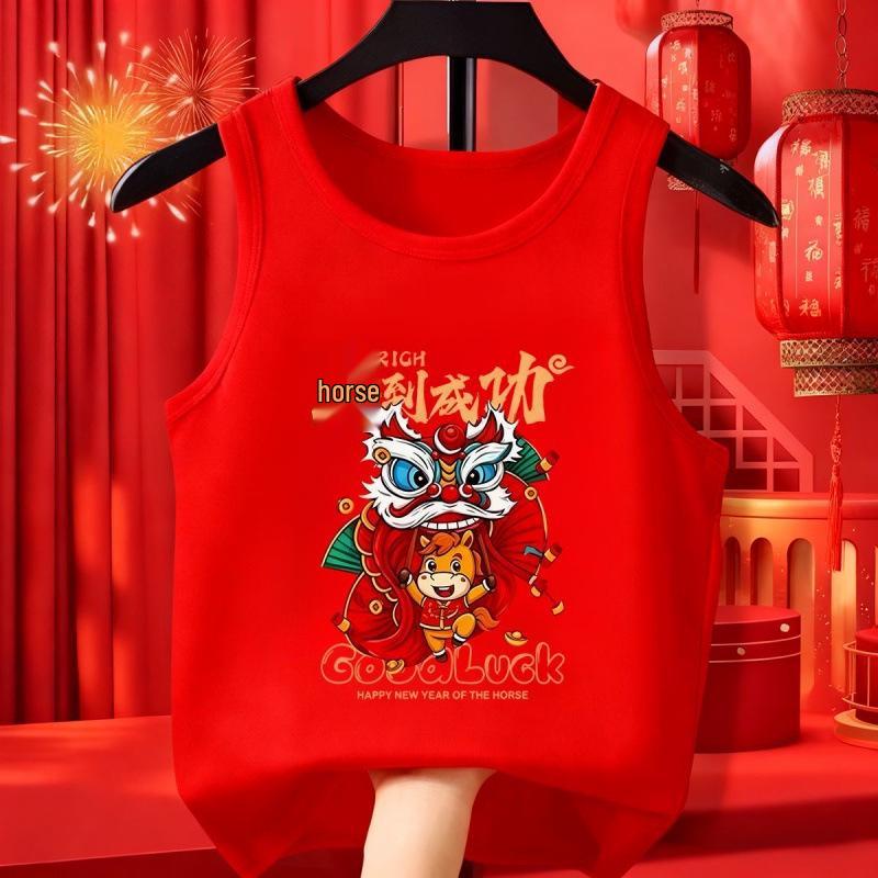 Детский хлопковый жилет  Год Лошади  - Красный новогодний топ для мальчиков и девочек 110cm