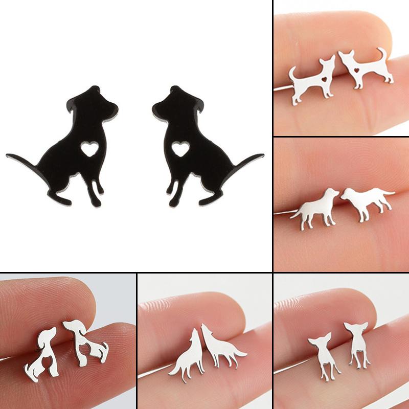 Cute Stainless Steel Heart Dog Earring for Women Cartoon Animal Ear Jewelry Girls Student Lovely Pup Earrings Gifts Accessories