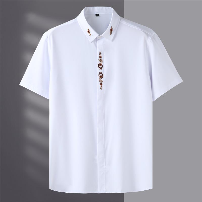 Camisa de manga corta de gran tamaño para hombre, camisa bordada informal de negocios fina de verano