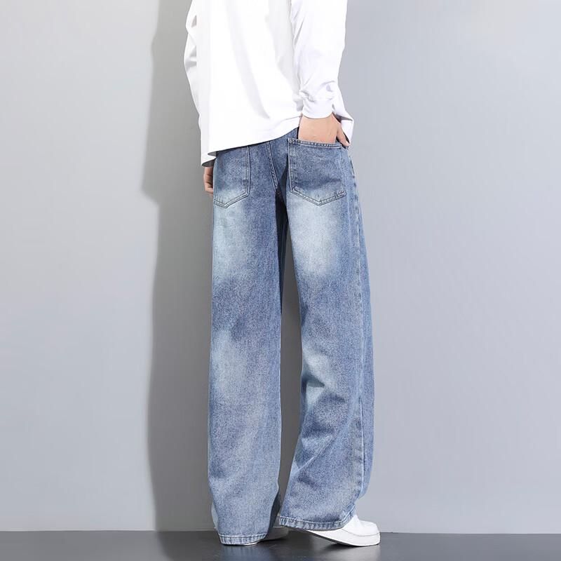 

Men s Retro Washed Loose Straight Wide-Leg Jeans 2XL