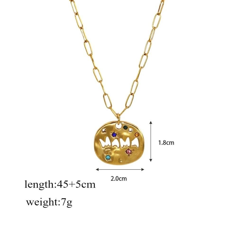 Colorful Full Zircon Guardian Pendant Necklace Stainless Steel Pendant Necklace  For Grandma