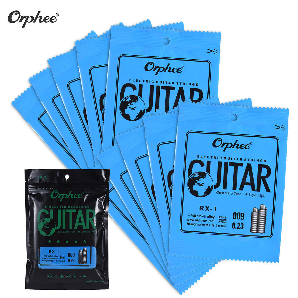 Orphee RX-1 Струна для электрогитары, 1-я струна E (.009) Набор из 10 струн Никелевый сплав Супер легкое натяжение 85 см