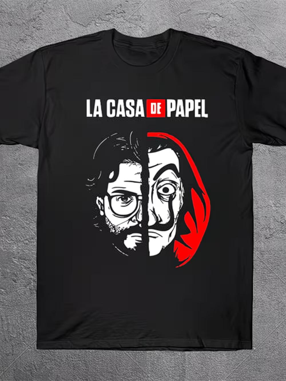 La Casa De Papel Themed Unisex Printed T-Shirt- Black XXXXL