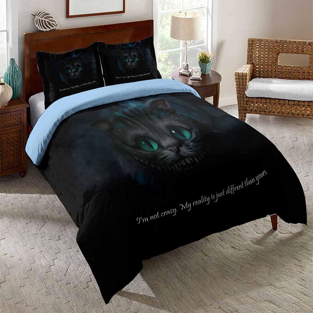Alice Wonderland Duvet Cover Set, Cheshire Cat Bedding Set Microfiber And Pillowcases, Comforter Bedding Room Decor Boys Adults