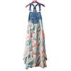 2025 summer dress new lotus leaf edge loose chiffon denim strap skirt women's design sense printing medium and long dress