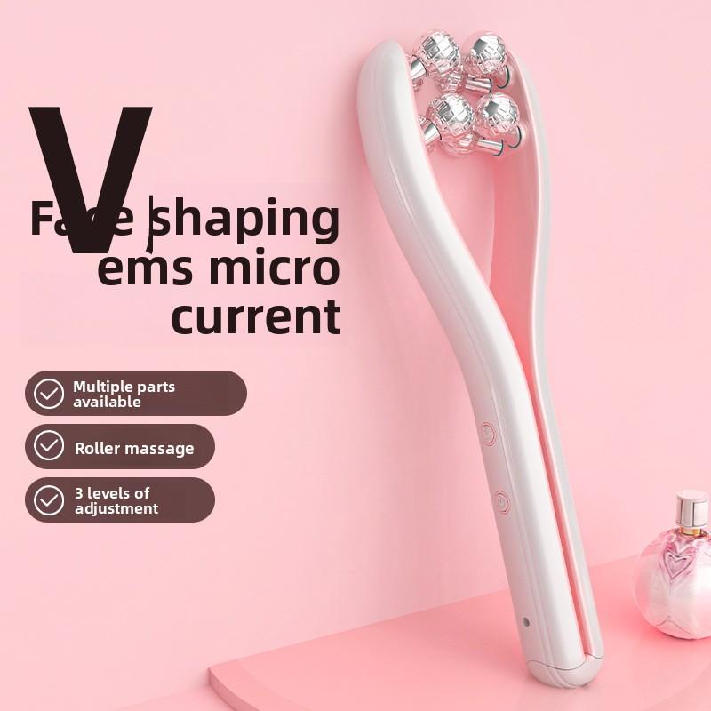 V-shaped Roller Facial Massage Beauty Instrument, Small V-face Lifting and Tightening Double Chin Micro-current Artifact Massager