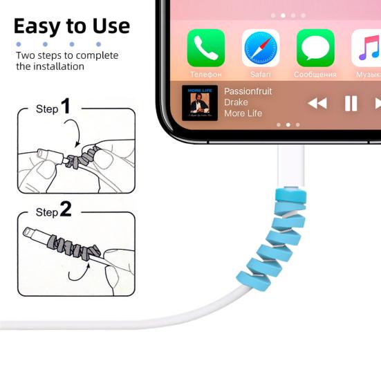 12Pcs Cable Protector Solid Color Flexible Silicone Spiral Design Wearproof Wire Protector for Charging Line