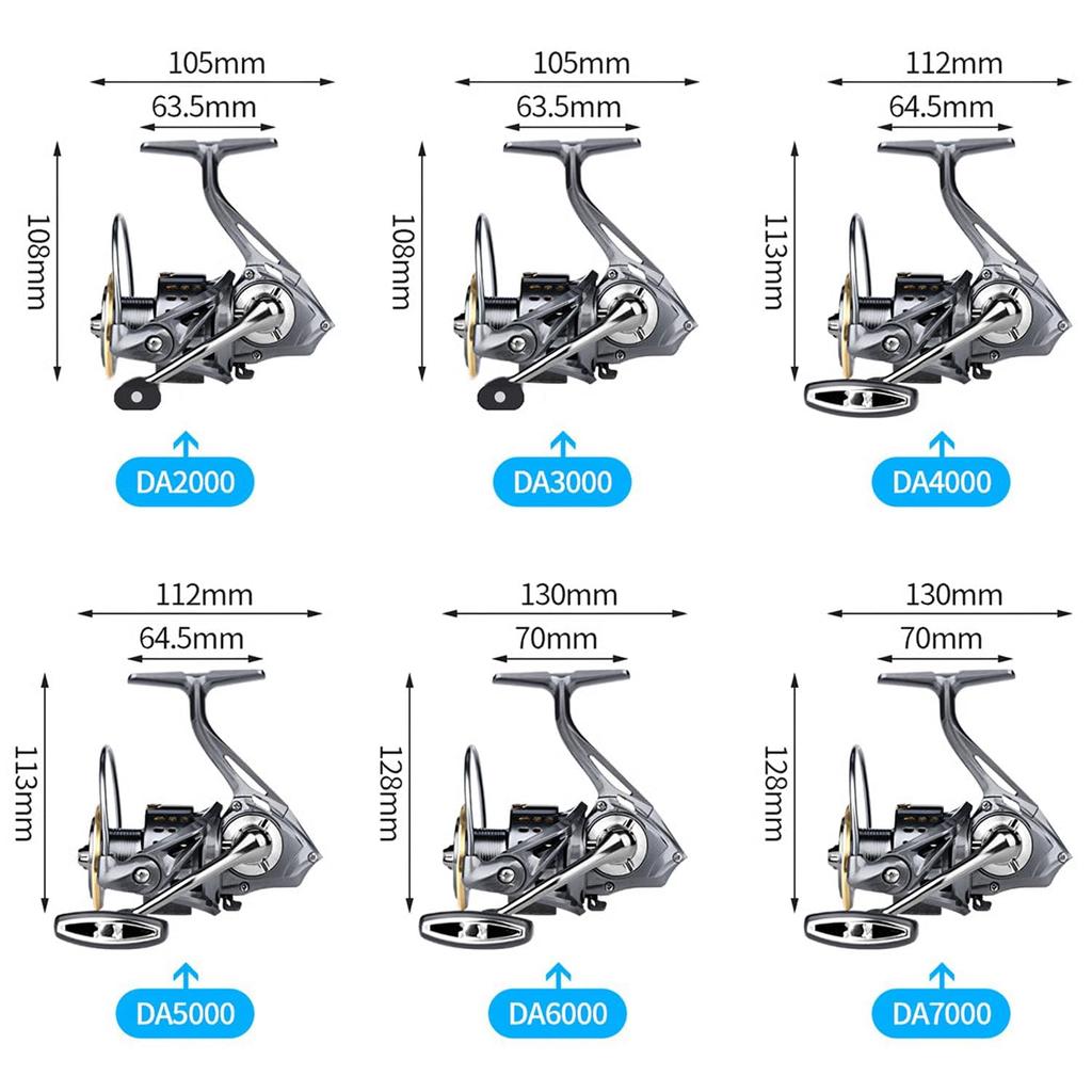 Spinning reel for casting and surf deep spool series long-distance fishing, aluminum, silver, DA2000~DA7000 (DA2000)