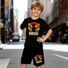 Boys 2 Piece Popular Meme "67 Bruh" Printed Outfit, Short Sleeve T-Shirt and Shorts Set for Kids Age 5-14,Black and White Sporty Casual Summer Clothes