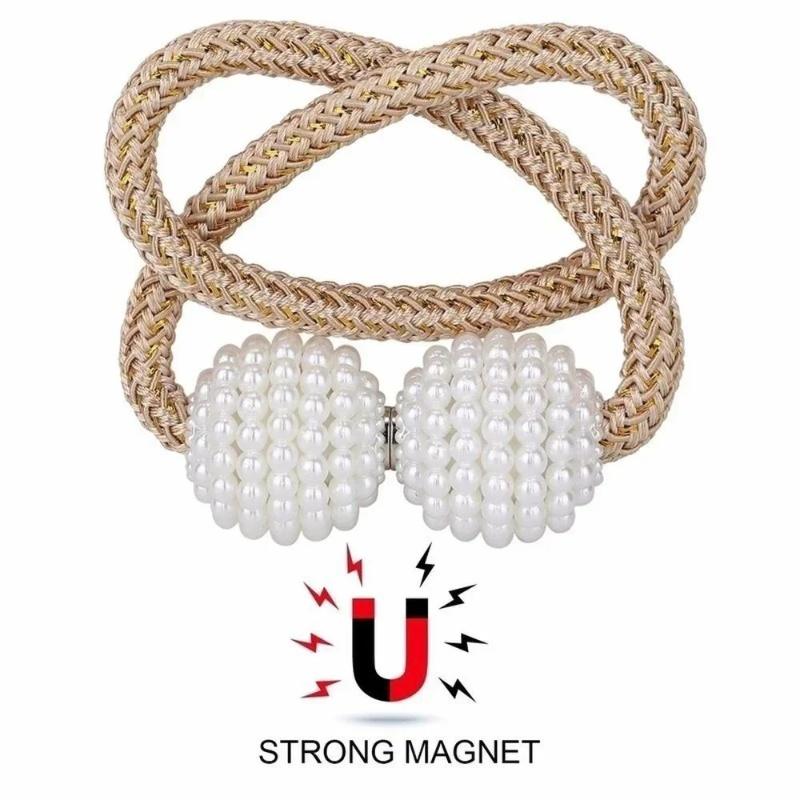 2pcs/pair Magnetic Curtain Tiebacks Curtain Hooks, Pearl Design Curtain Holdbacks, Bathroom Shower Curtain Accessories