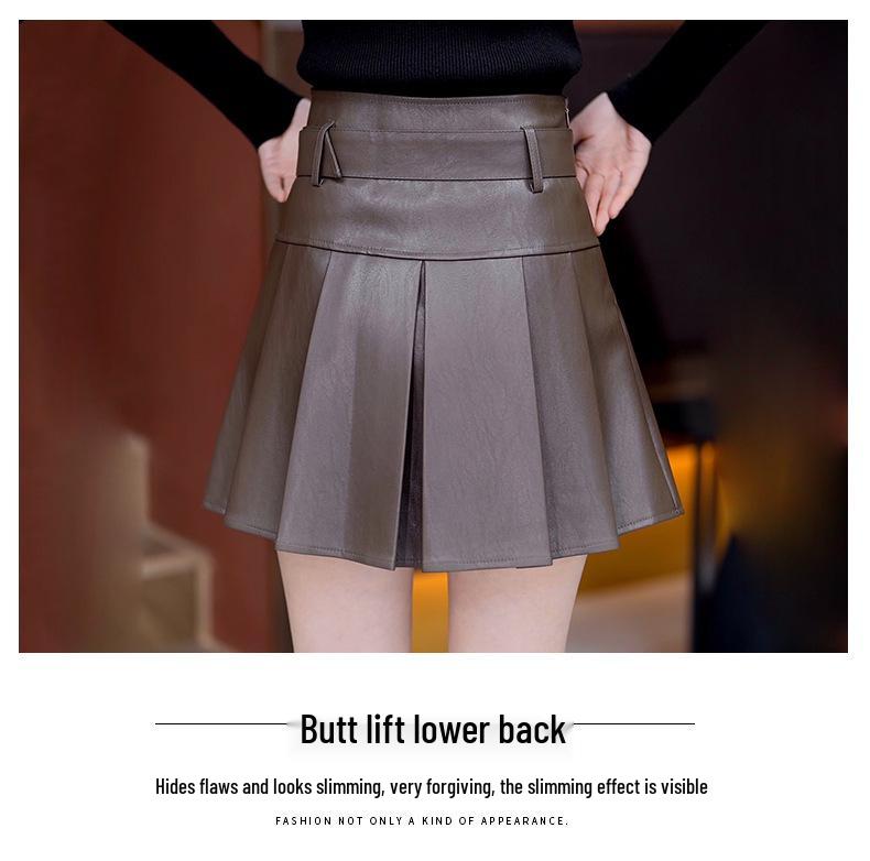 2025 Women's High Waist Slimming A-line Leather Skirt for Autumn/Winter