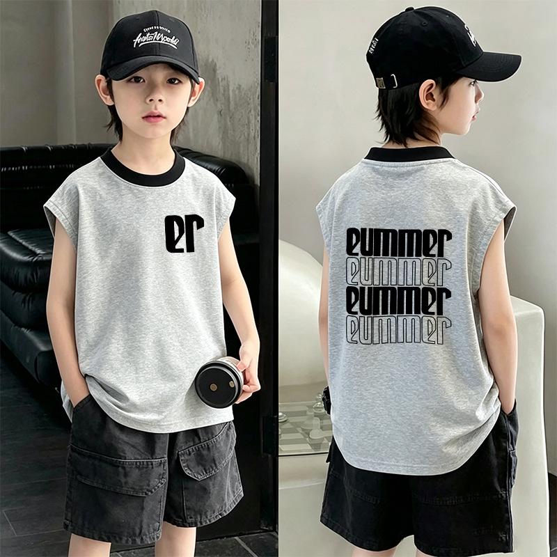 Boys' Cotton Color Block Sleeveless T-shirt - Casual Summer Top for Ages 6-15