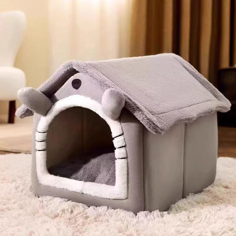 Cozy Four Seasons Pet Bed: Warm Plush Enclosed Tent for Dogs & Cats