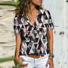 Kvinner kortermet turn-down krage Enkeltspent utskrift Uformell T-skjorte bluse Streetwear