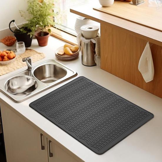 Yousheng Silicone Drain Pad Heat Resistant Hot Pots Pans Kitchen Drying Mat with Wide Raised Ridge Design Countertop Air Circulation Mat