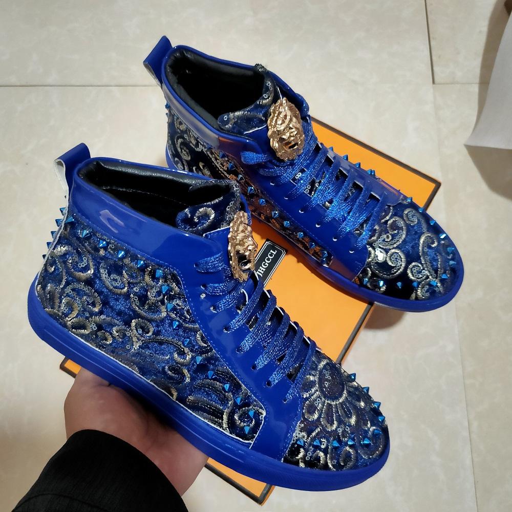 Mode Herrenmode lässige kurze Stiefeletten Frühling und Herbst Nieten Luxus High-Top-Schuhe Zapatos Hombre A7